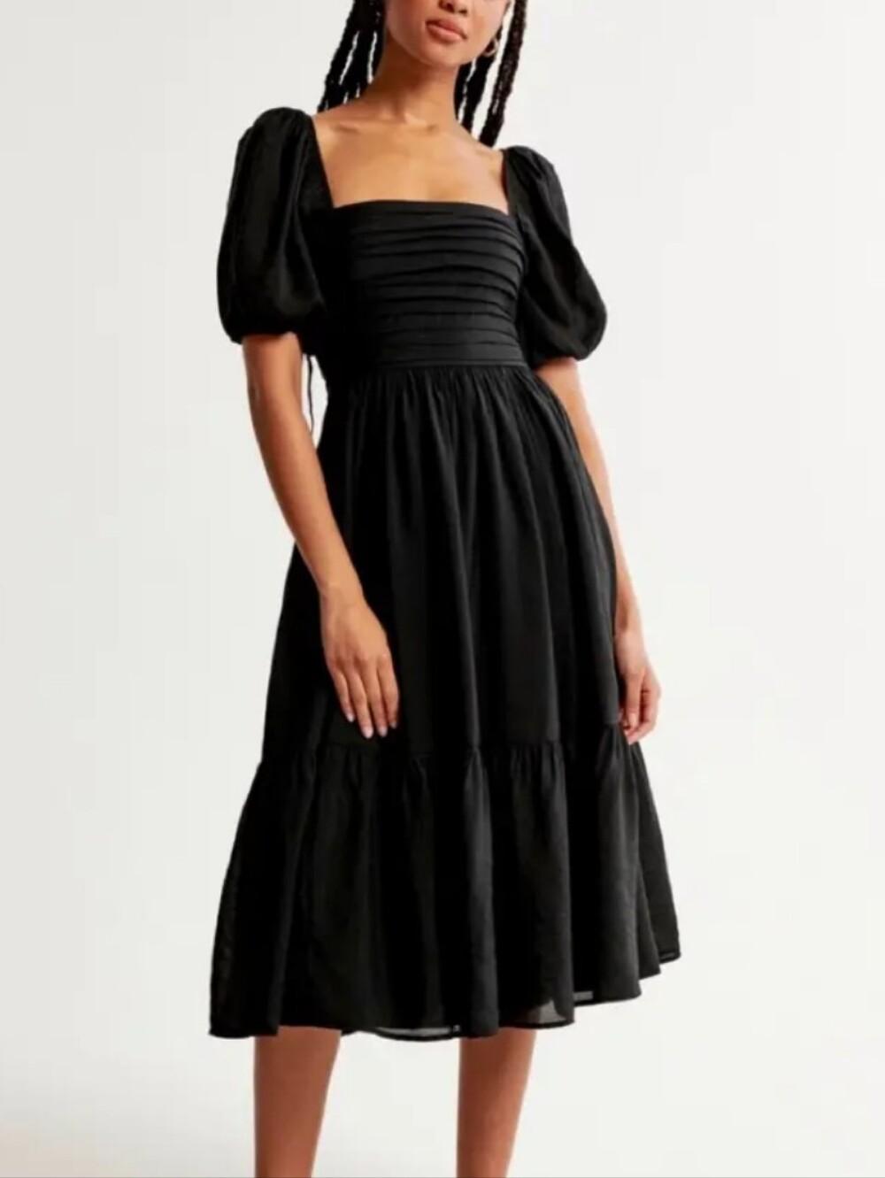 Abercrombie & Fitch Black Puff Sleeve Square Neck Midi Dress Size Large